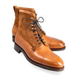 Lexaitaliano Captoe Work Boots in Tan Vegano & Tobacco Suede