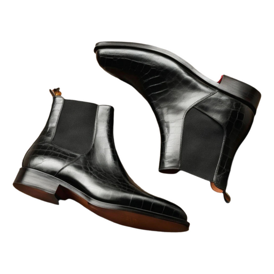 Croc Print Leather & Suede Seville Slip On Chelsea Boots in different color