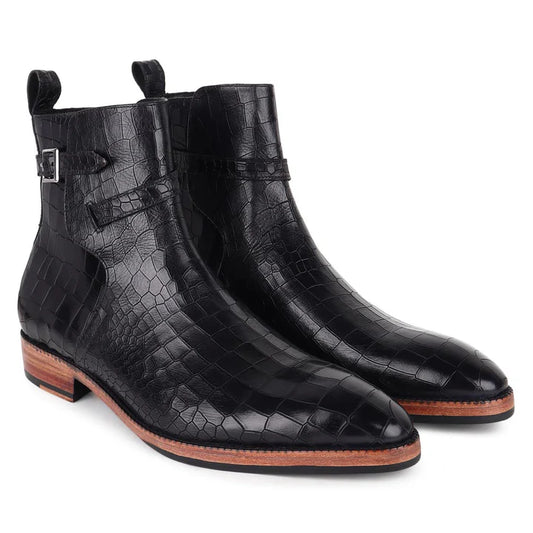 Black Croco Mirror Glossed Jodhpur Boots
