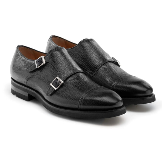 Black Leather Portneuf Chunky Monk Strap Shoe