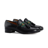 Black Leather Web Detailed Loafers