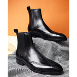 Black Mirror Glossed Wingtip Chelsea Boot