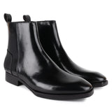 Black Brushed Leather Spade Sole Zip Boots