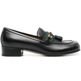Black Leather Web Detailed Loafers