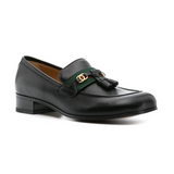 Black Leather Web Detailed Loafers