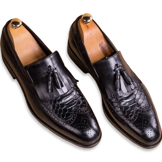 Black Snake Print Leather Lleida Loafers