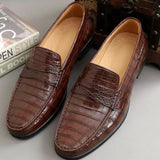 Brown Croc Print Leather Benna Penny Loafers
