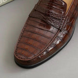Brown Croc Print Leather Benna Penny Loafers