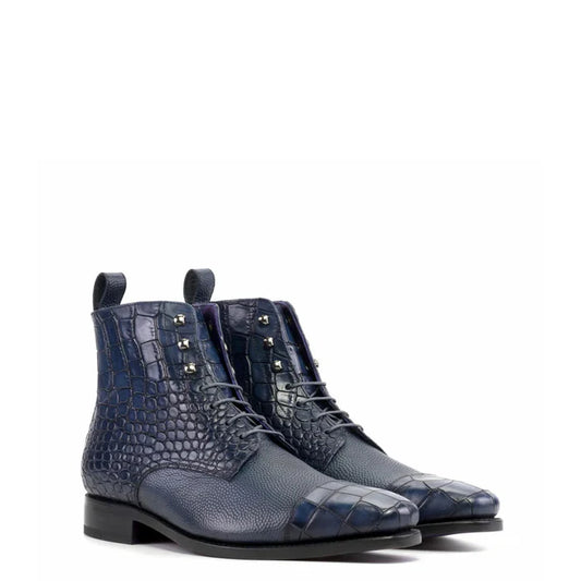 Crocodile Print Leather High Ankle Boots