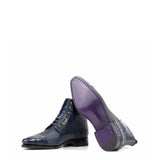 Crocodile Print Leather High Ankle Boots