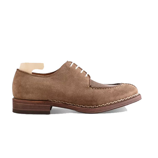 Derby Blucher Beige Suede Leather Men Shoes