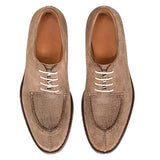 Derby Blucher Beige Suede Leather Men Shoes