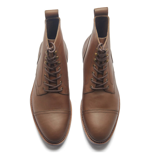 Dixon Cap-Toe Derby Boot – Rugged Elegance in Brown Pullup Leather