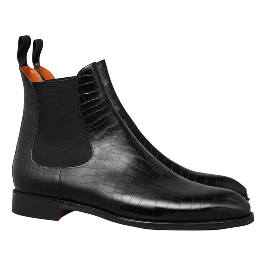 Black Leather Fenland Slip On Chelsea Boots