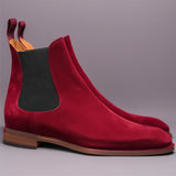 Flat Feet Shoes - Burgundy Suede Leather Fenland Slip On Chelsea Boots