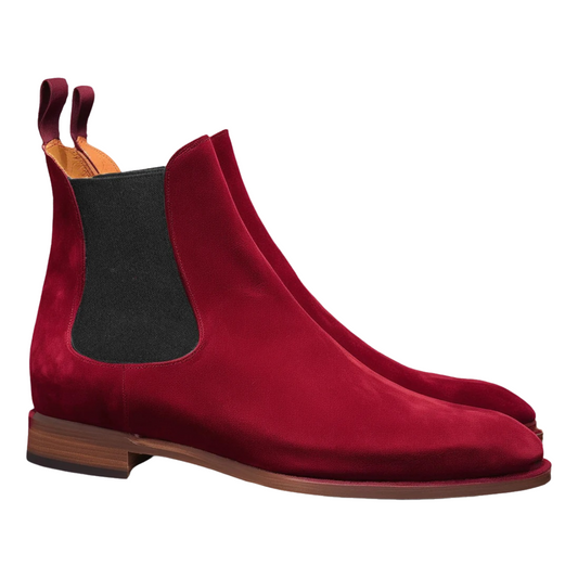 Flat Feet Shoes - Burgundy Suede Leather Fenland Slip On Chelsea Boots