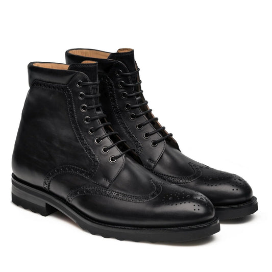 Rennes Height-Increasing Oxford Boots – Black Leather