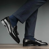 Handmade black leather Henley tassel loafers for men – LexaItaliano