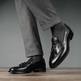 Men’s black leather tassel loafers by LexaItaliano
