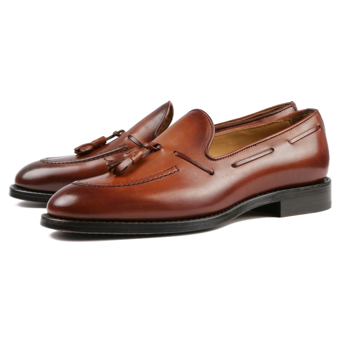 Men’s chestnut leather Henley tassel loafers by LexaItaliano, handcrafted premium shoes