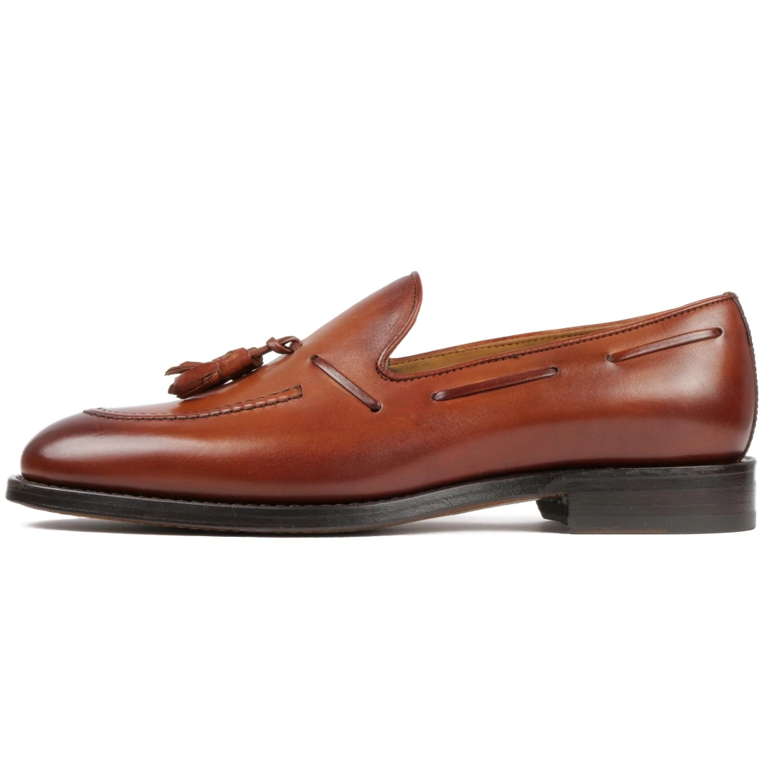 LexaItaliano handmade men’s chestnut leather Henley tassel loafers