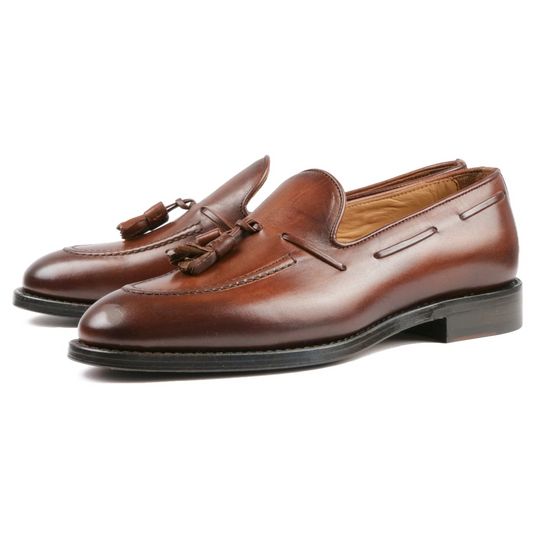 LexaItaliano handcrafted tan leather Henley tassel loafers for men