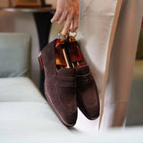 Hand-Made Dark Brown Suede Penny Loafers