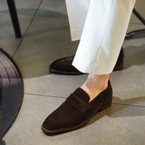 Hand-Made Dark Brown Suede Penny Loafers