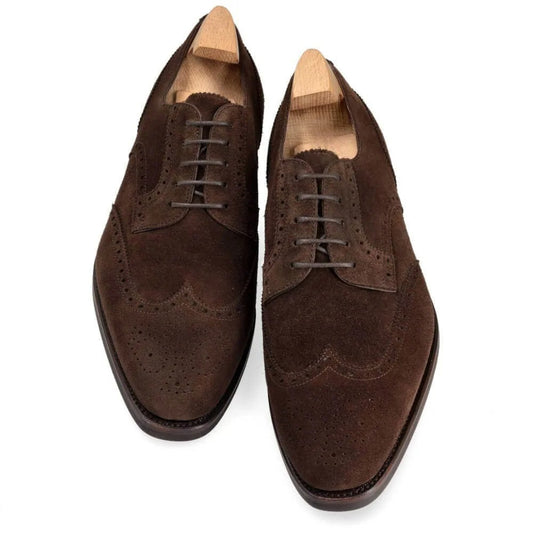 WINGTIP DERBY SHOES IN BROWN SUEDE