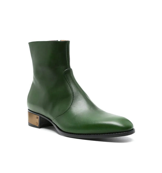 Ludhovic Green Leather Ankle Boots