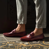 Luxury Edition - Artisian Made Cherry Brown Italian Leather Davos Driving Loafers