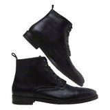 MARTIN Black grained leather men combat boots
