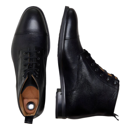 MARTIN Black grained leather men combat boots