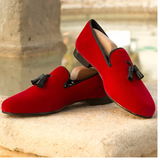 Men Custom Handmade Velvet Leather Tassel Loafers