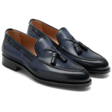 Navy Blue Leather Barbican Tassel Loafers