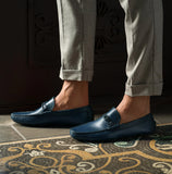 Navy Blue Leather Davos Driving Loafers
