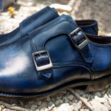 Navy Blue Leather Cheshire Monk Strap Shoes