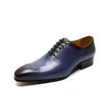Whole-Cut Leather Oxford – Blue Elegant Pointed-Toe Design