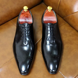 Whole-Cut Leather Oxford – Black Elegant Pointed-Toe Design