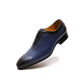 Whole-Cut Leather Oxford – Blue Elegant Pointed-Toe Design