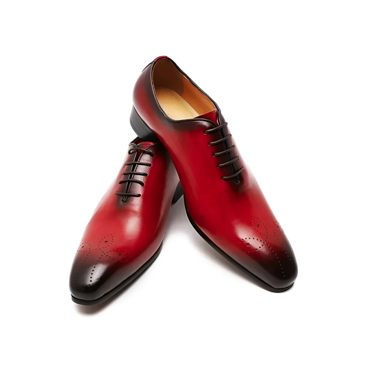 Whole-Cut Leather Oxford – Burgundy Elegant Pointed-Toe Design