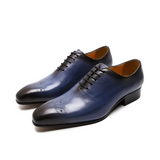 Whole-Cut Leather Oxford – Blue Elegant Pointed-Toe Design