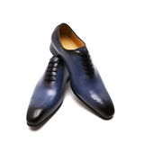 Whole-Cut Leather Oxford – Blue Elegant Pointed-Toe Design