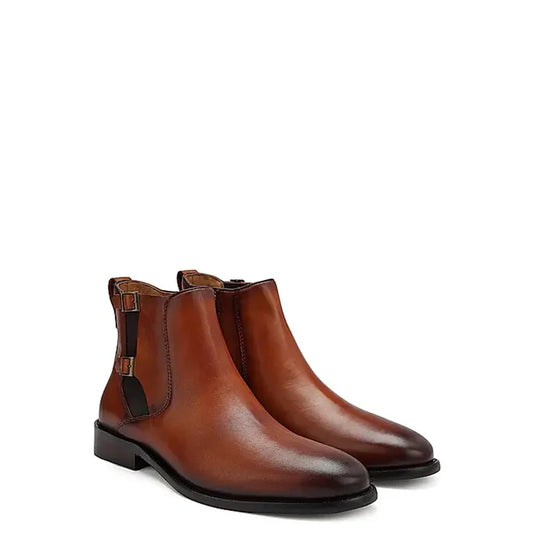 Plain Leather Chelsea Boots With Side Buckle
