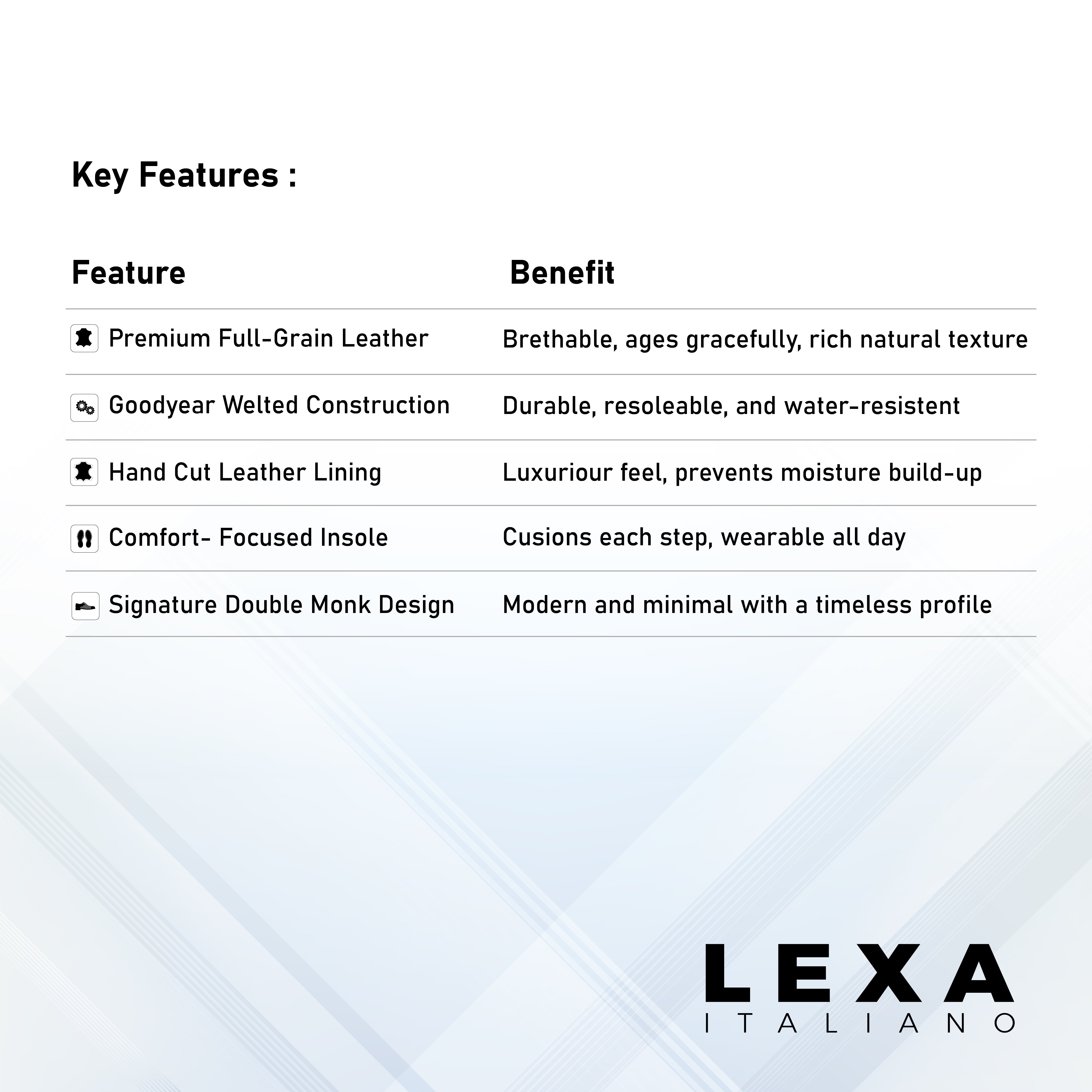 Key features of LexaItaliano premium leather shoes