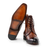 Premium Plain Toe Lace-Up Leather Ankle Boots