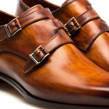 Tan Leather Leminst Monk Strap Shoes