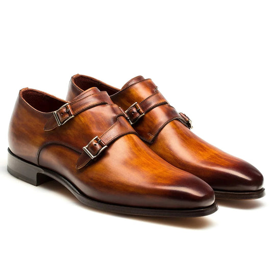 Tan Leather Leminst Monk Strap Shoes