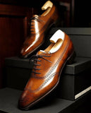 Brown Leather Cedara Brogue Wingtip Oxfords - Formal Shoes
