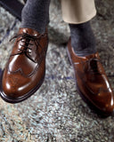 Tan Leather Adrion Brogue Wingtip Oxfords - Formal Shoes